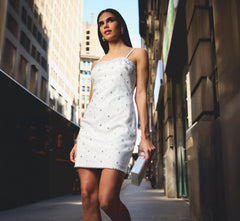 Sleeveless Beaded Mini Sheath Dress In Ivory