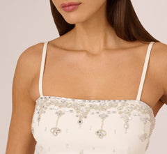 Sleeveless Beaded Mini Sheath Dress In Ivory