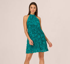 Soutache Embroidered Trapeze Dress In Teal Lagoon