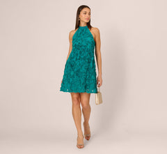 Soutache Embroidered Trapeze Dress In Teal Lagoon