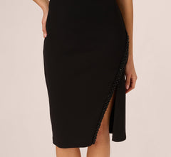 Beaded Detail Halter Midi Sheath Dress In Black