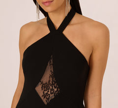 Lace Panel Cutout Halter Gown In Black