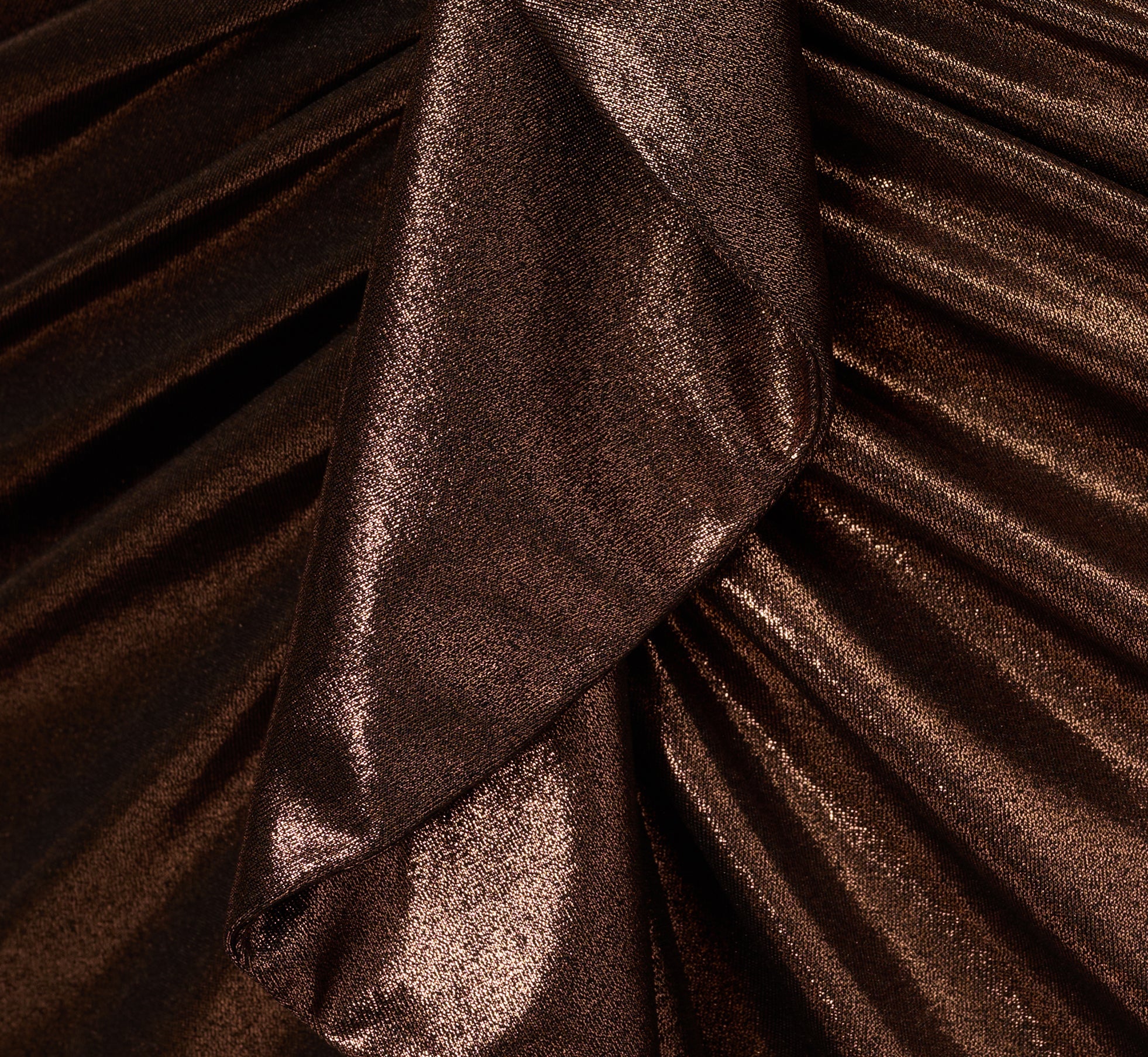 Foil Ruched Ruffle Halter Midi Dress In Cinnamon