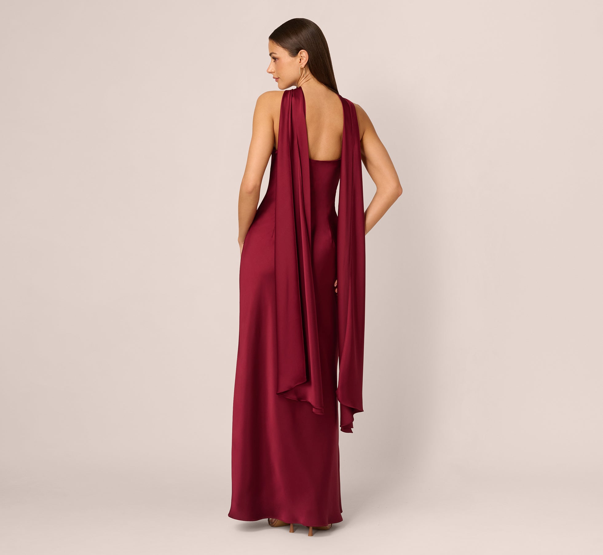 Strapless Scarf Chain Satin Dress In Crimson Haze