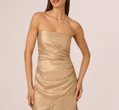 Strapless Foil Flounce Gown In Light Gold