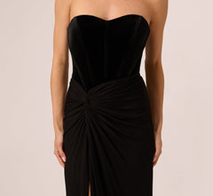 Strapless Velvet Jersey Combo Gown In Black
