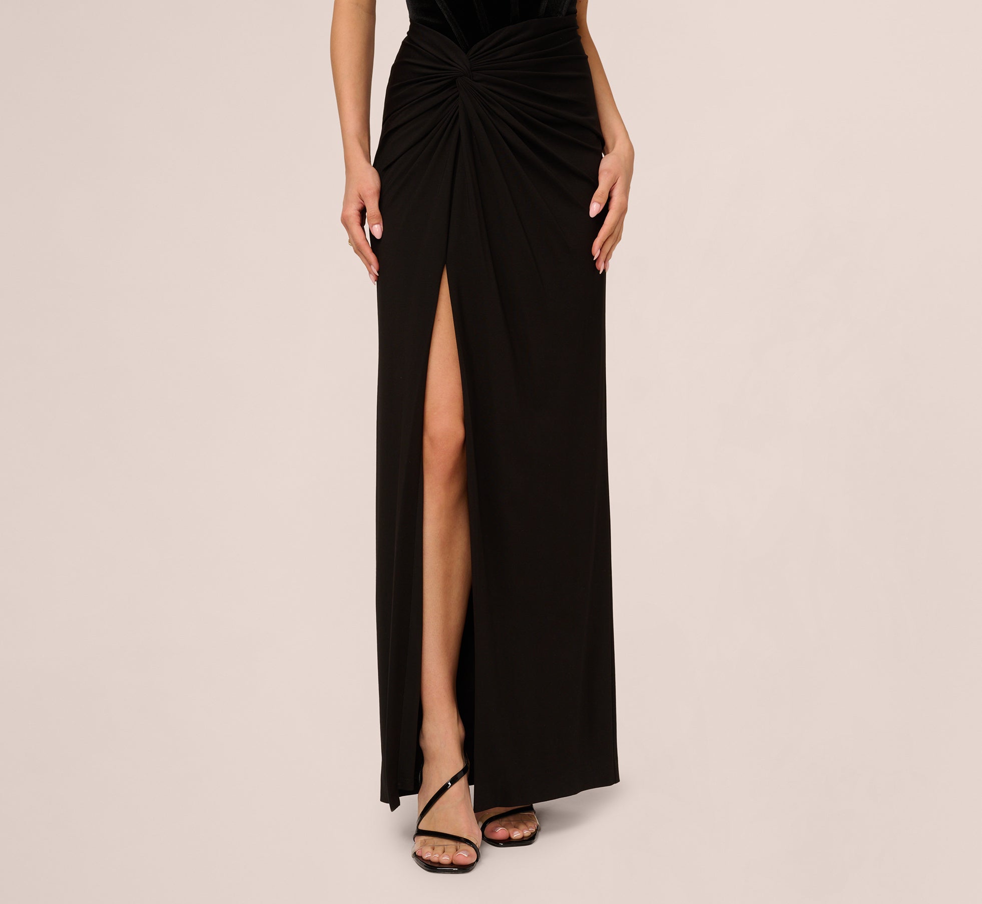 Strapless Velvet Jersey Combo Gown In Black