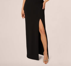Strapless Plunge Color Block Gown In Black Ivory