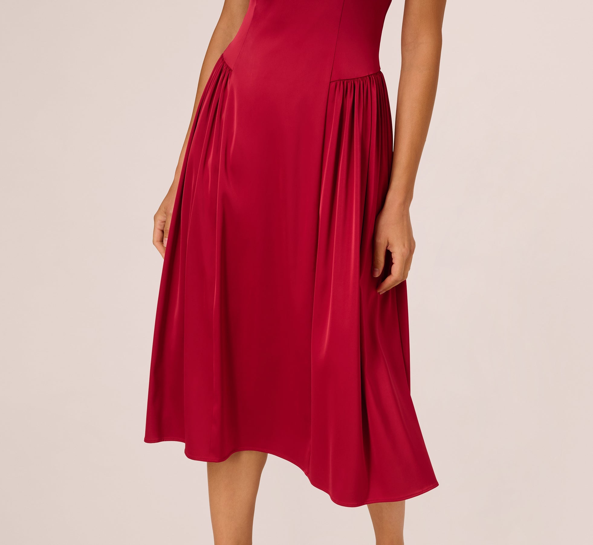 Stretch Satin Corset Back Midi Dress In Matador Red