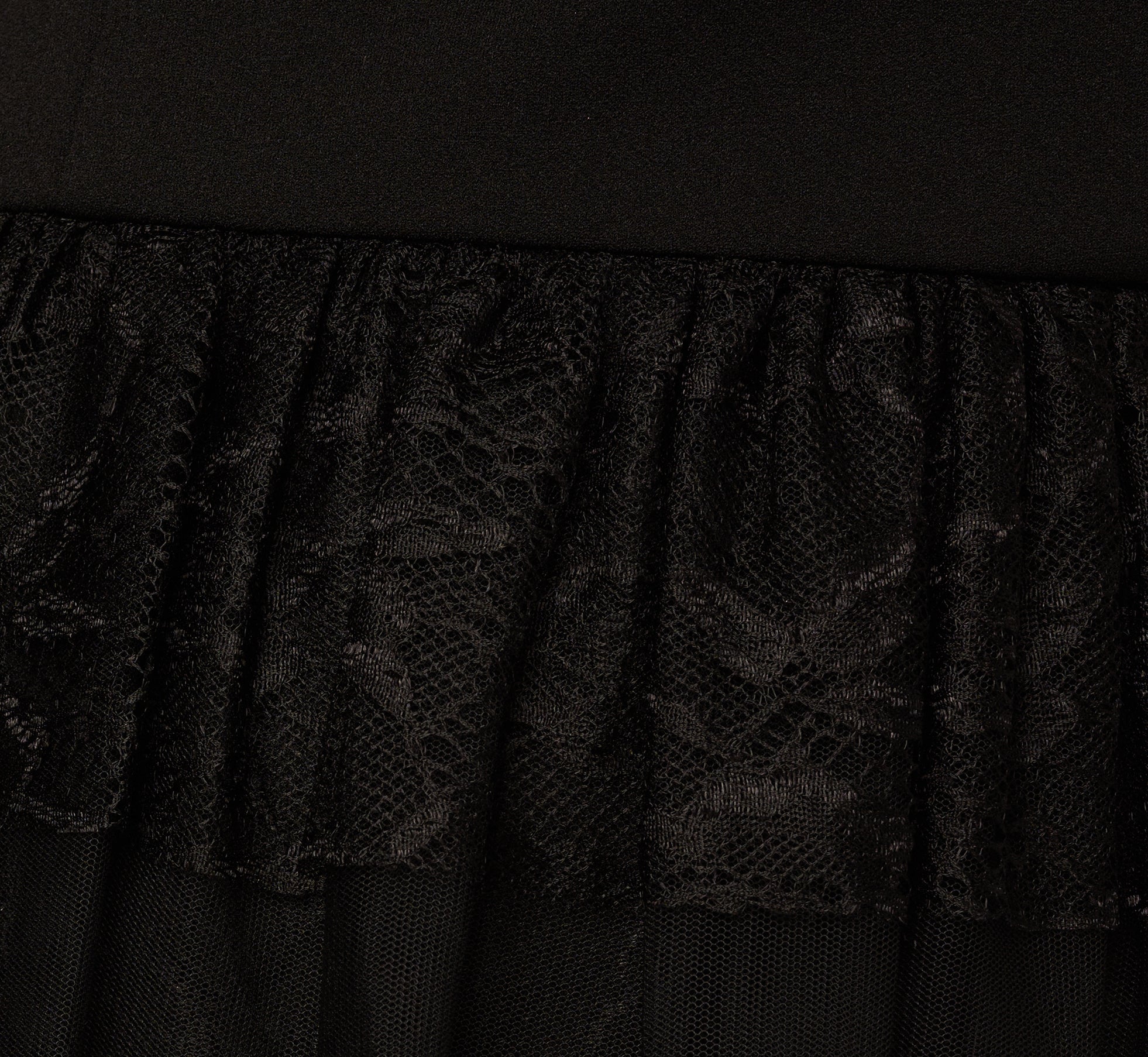 Off Shoulder Lace Ruffle Combo Gown In Black