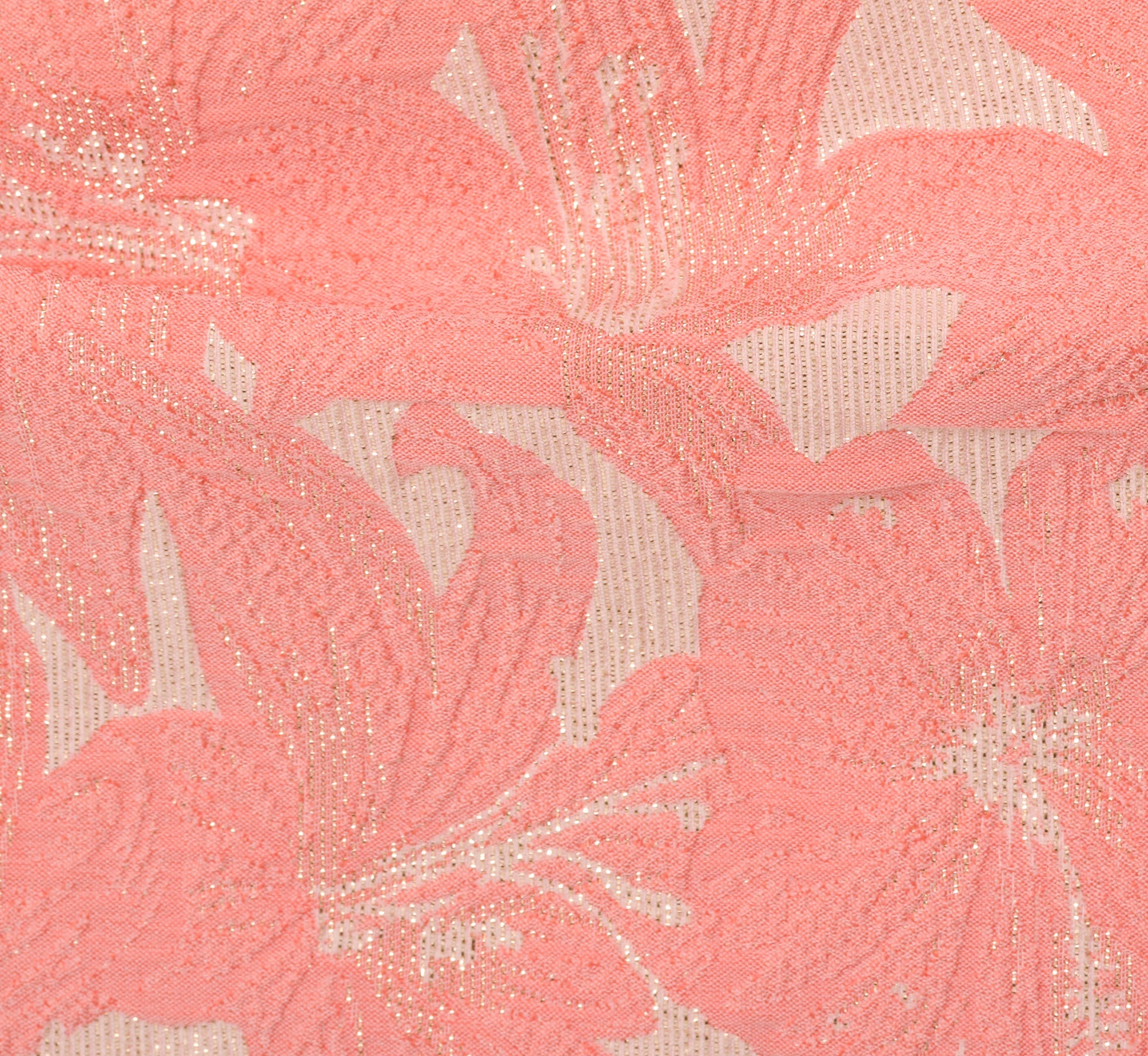 Hibiscus Jacquard Sheath Dress With Tucked Details In Light Coral