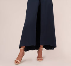 Satin Crepe Ruffled Cropped Jumpsuit In Dark Navy