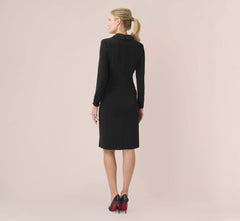 Jersey And Satin Short Sheath Tuxedo Dress In Black