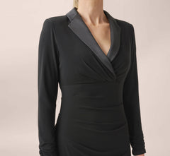 Jersey And Satin Short Sheath Tuxedo Dress In Black