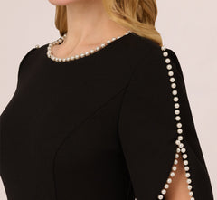 Crepe Midi Length Sheath Dress With Pearly Trim In Black