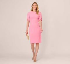 Crepe Midi Length Sheath Dress With Pearl Trimmed Sleeves In Cherry Blossom