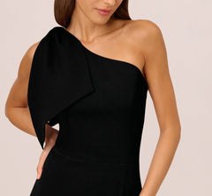 One Shoulder Midi Dress With Bow Accent In Black