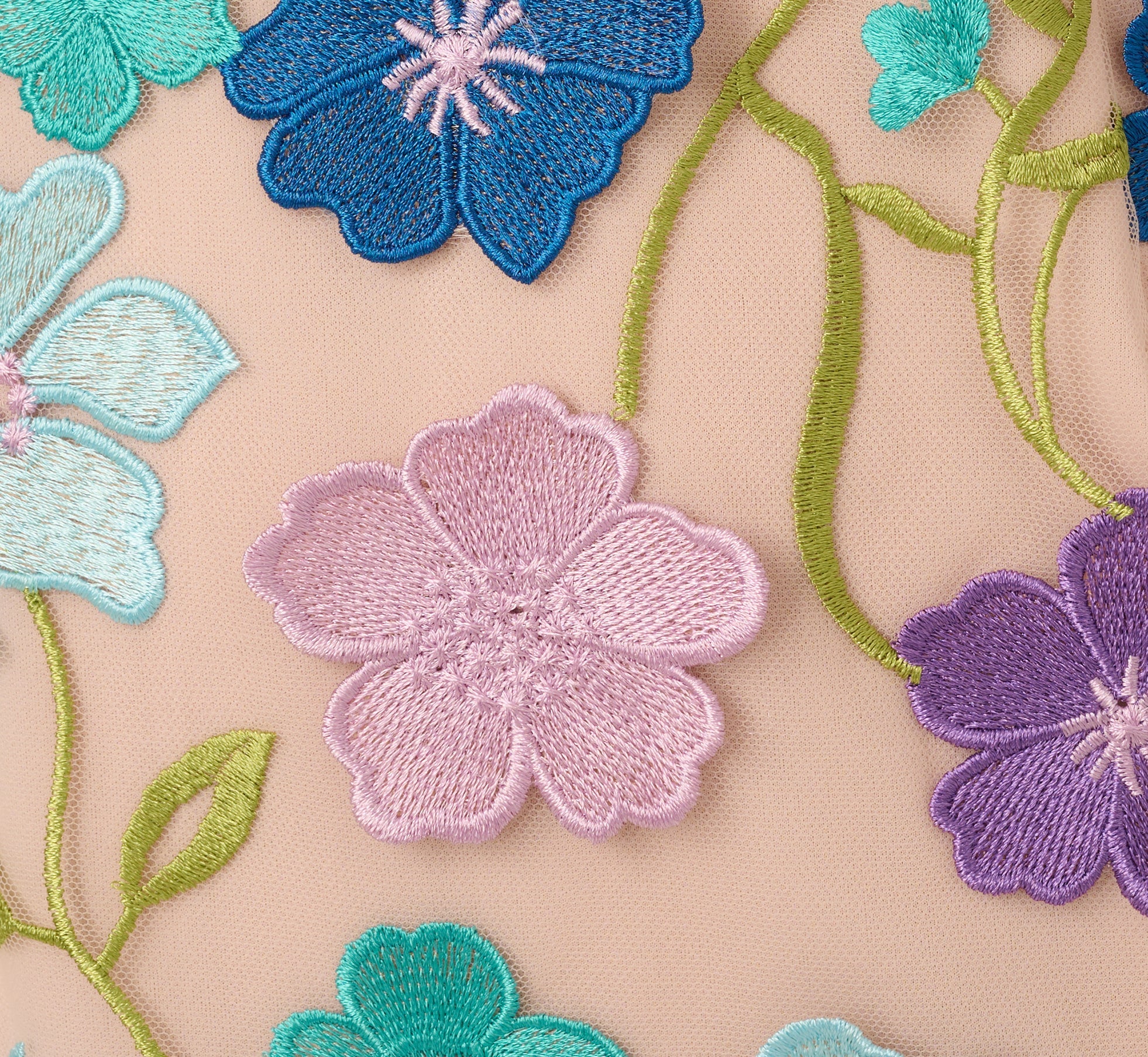 Multicolor Floral Embroidered Halter Midi Dress In Blue Multi