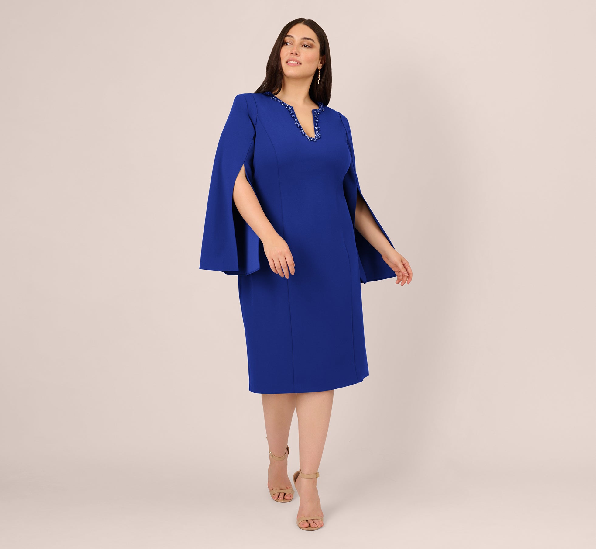 Plus Size Knit Crepe Jewel Short Dress In Royal Sapphire