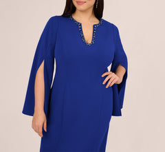 Plus Size Knit Crepe Jewel Short Dress In Royal Sapphire