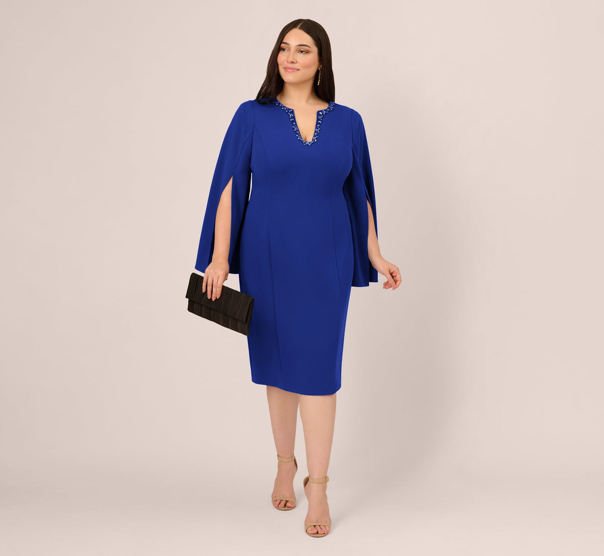 Plus Size Knit Crepe Jewel Short Dress In Royal Sapphire