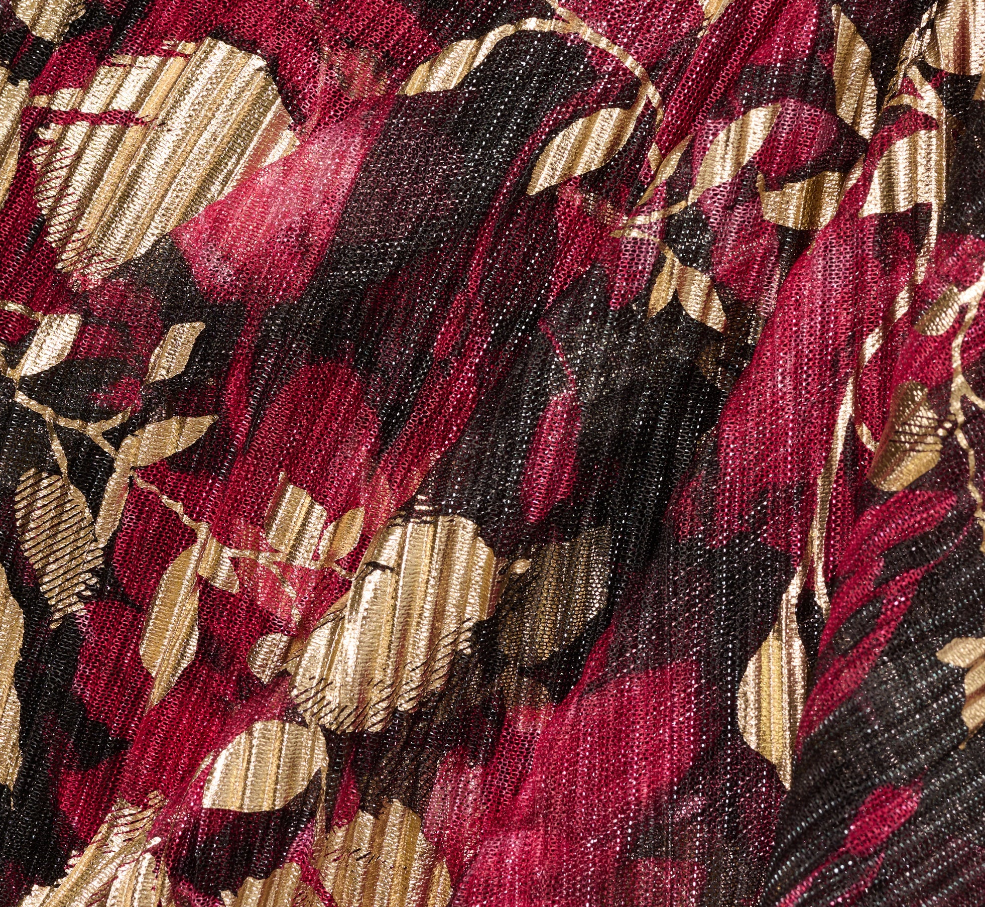 Crinkle Foil Wrap Dress In Fuchsia Gold