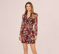 Crinkle Foil Wrap Dress In Fuchsia Gold