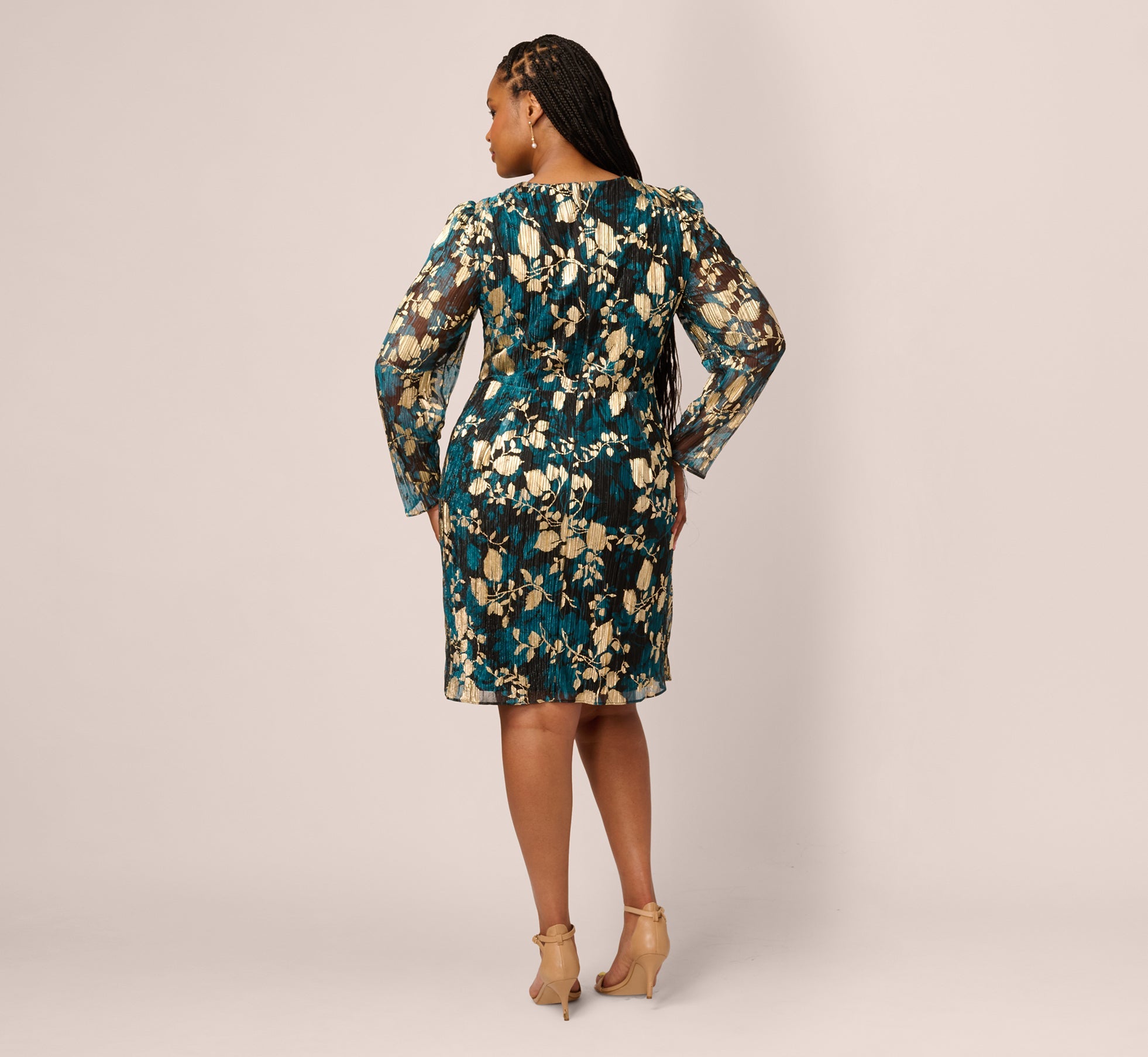 Plus Size Crinkle Foil Wrap Dress In Teal Sapphire Gold