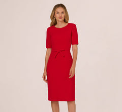 Short Sleeve Bow Waist Sheath Dress In Red