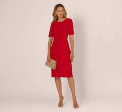 Short Sleeve Bow Waist Sheath Dress In Red