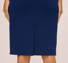 Short Sleeve Bow Waist Sheath Dress In Navy Sateen