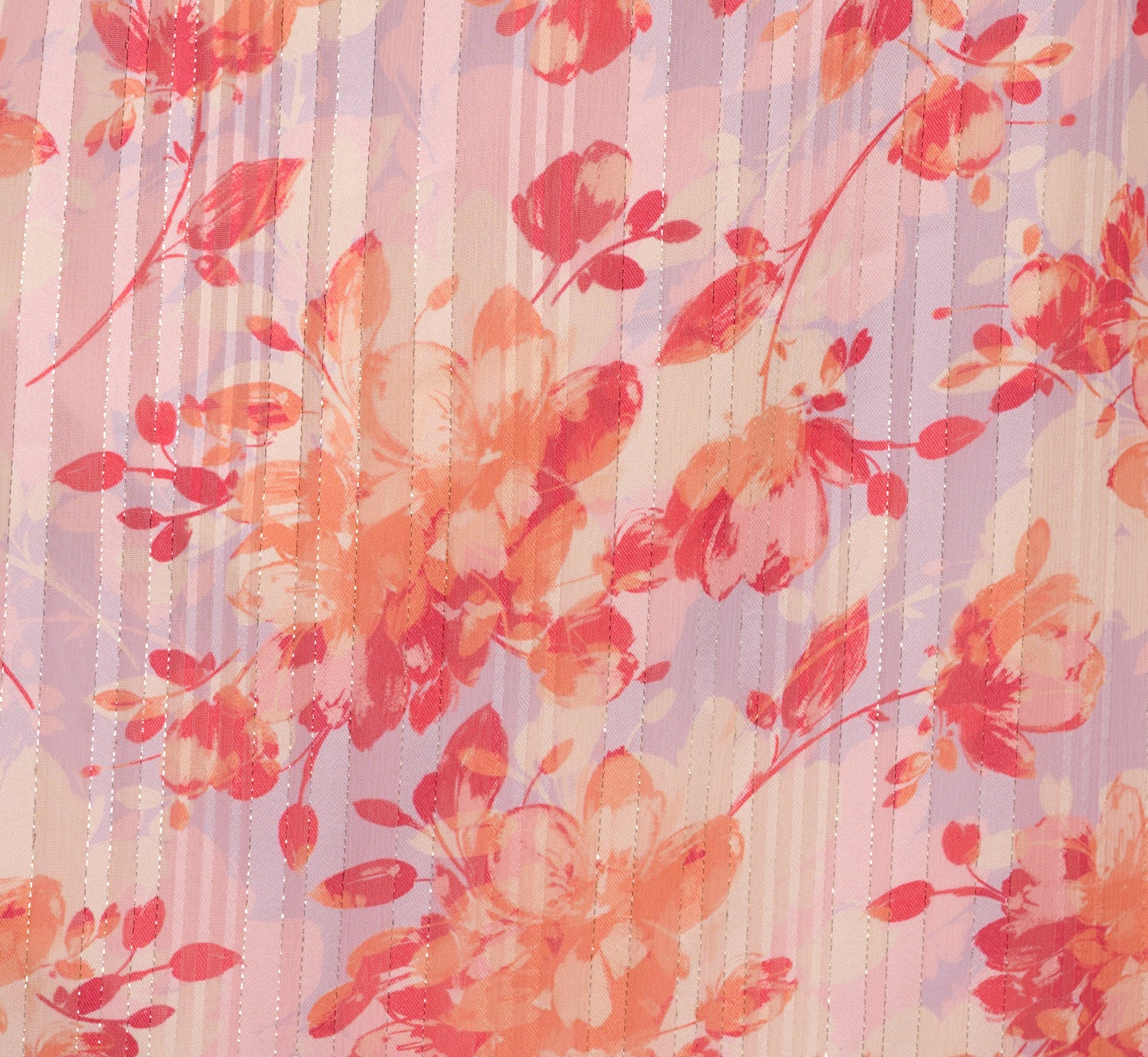 Flutter Sleeve Floral Stripe Flounce Midi Dress In Peri Coral Multi