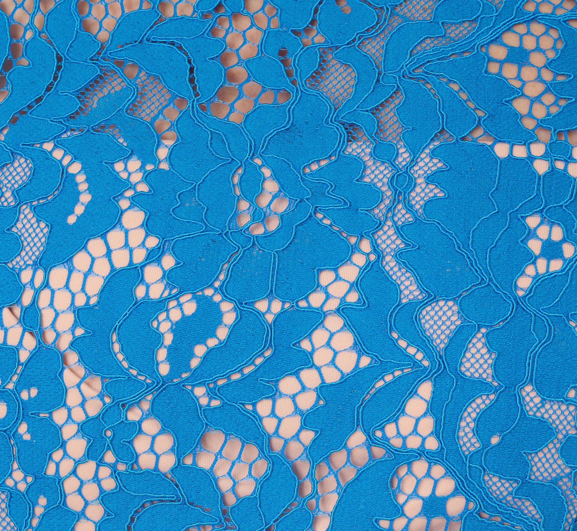 Short Sleeve Belted Lace Midi Dress In Blue Wave In Blue Wave