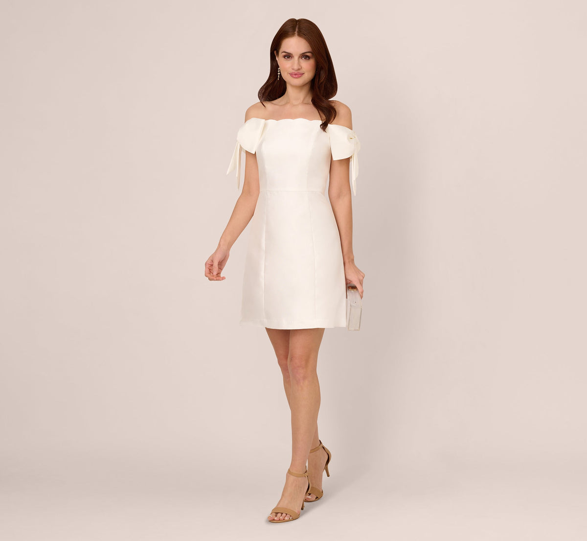 Off Shoulder Bow Sleeve Cocktail Dress In Ivory