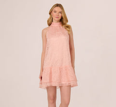 Halter Burnout Floral Flounce Trapeze Dress In Blush