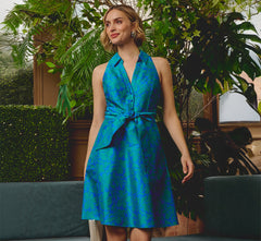 Sleeveless Printed Tie Front Short Dress In Blue Green