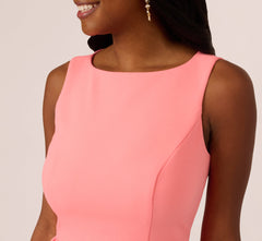 Sleeveless Ruffle Peplum Sheath Dress In Salmon Pink