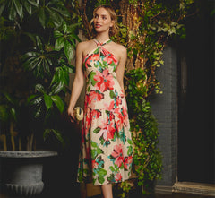 Floral Keyhole Halter Flounce Dress In Blush Multi