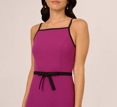 Sleeveless Contrast Tipped Short Crepe Dress In Plum Berry