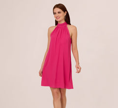 Chiffon Halter Trapeze Dress In Hot Pink