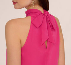 Chiffon Halter Trapeze Dress In Hot Pink