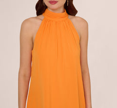 Chiffon Halter Trapeze Dress In Orange