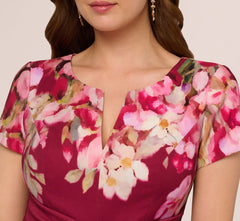 Short Sleeve Iris Floral Sheath Dress In Berry Multi