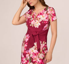 Short Sleeve Iris Floral Sheath Dress In Berry Multi