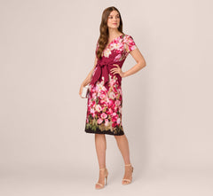 Short Sleeve Iris Floral Sheath Dress In Berry Multi