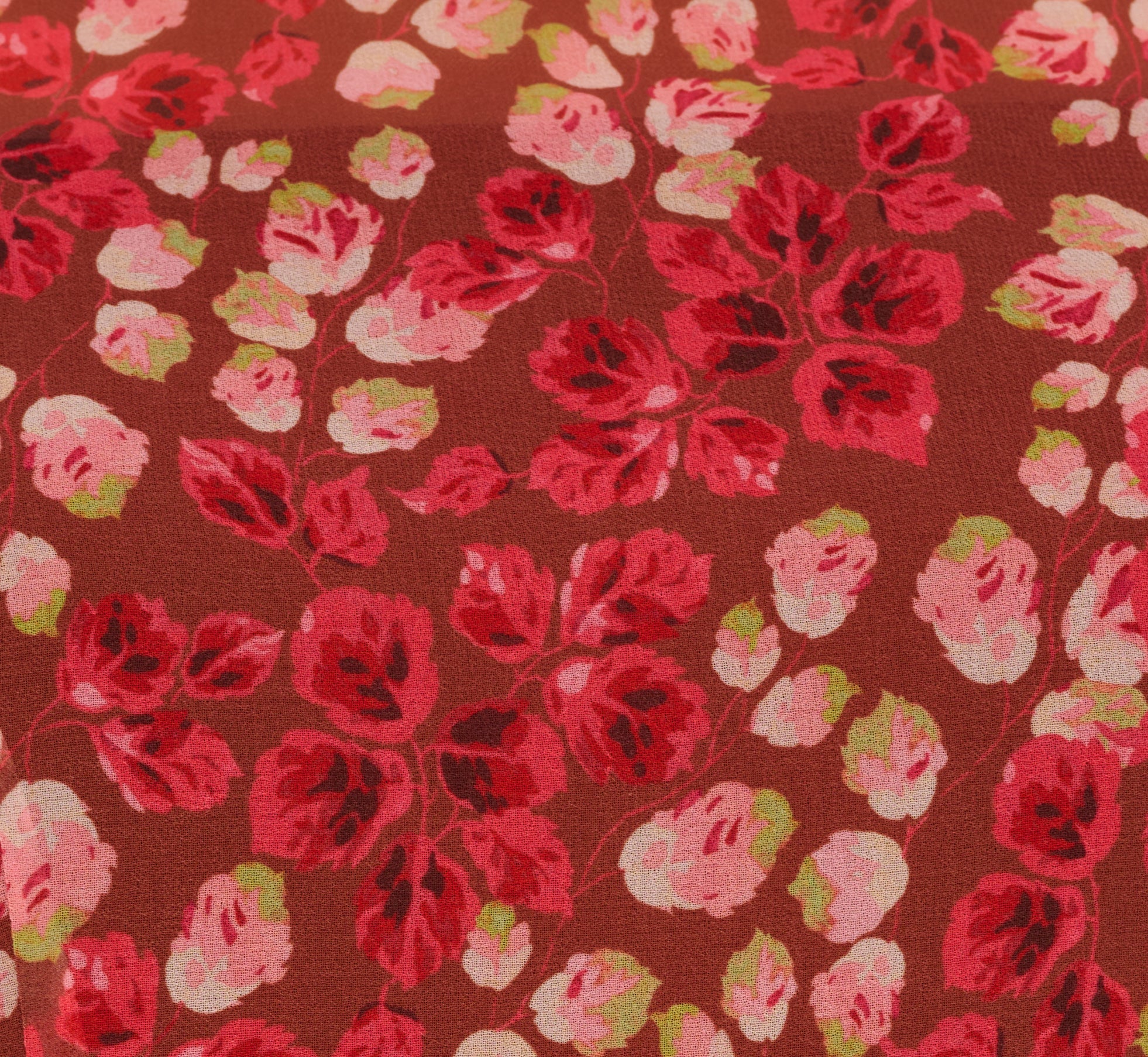 Flutter Sleeve Boat Neck Floral Chiffon Midi Dress In Mocha Multi