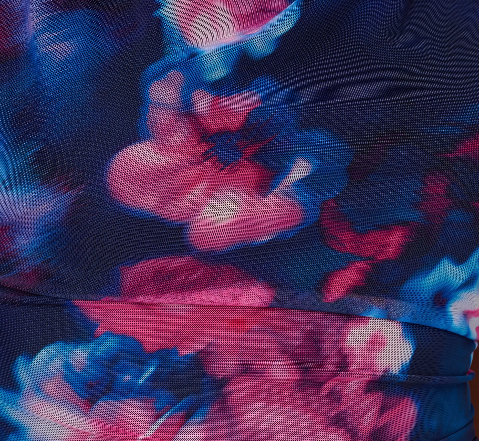 Sleeveless Floral Mesh Draped Midi Dress In Navy Pink Multi