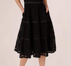 Sleeveless Collared Lace Fit And Flare Dress In Black