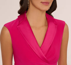 Cap Sleeve Jersey Tuxedo Sheath Dress In Brilliant Rose