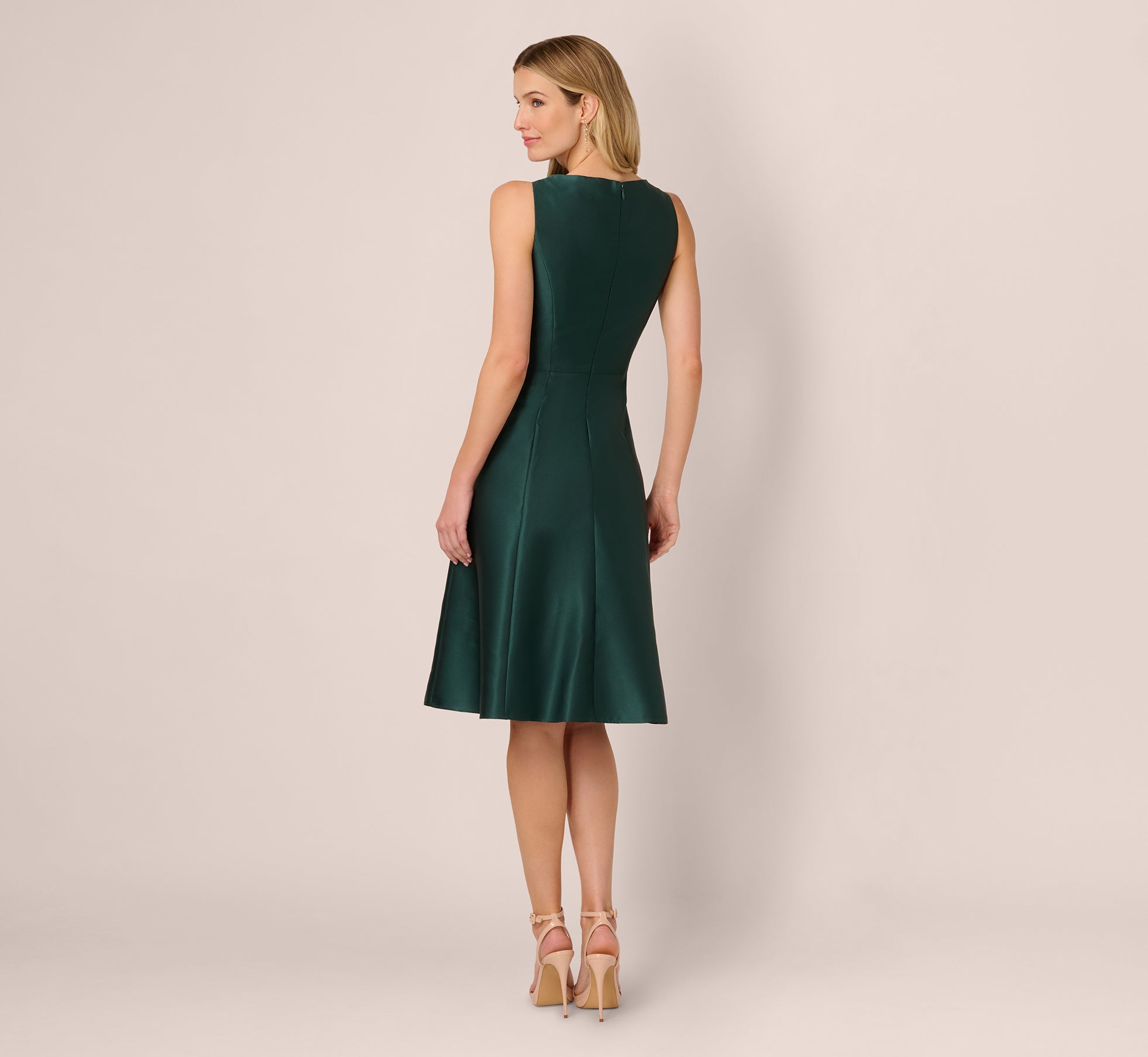 Sleeveless Bateau A Line Midi Dress In Dark Forest